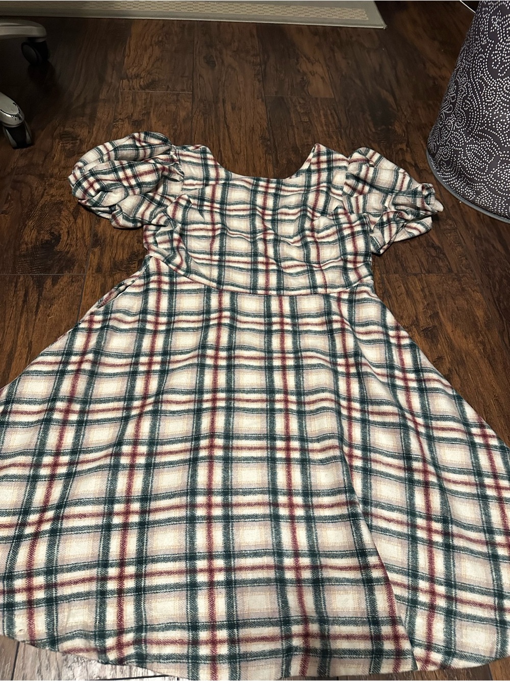 Ivy City Co Cream Plaid Midi Dress with Green and Red Stripes